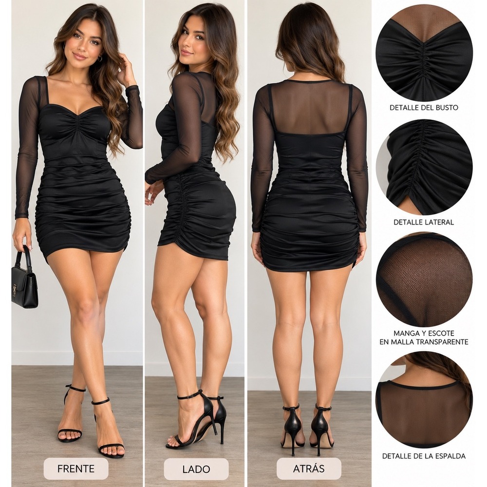 Hollister Black Mesh Long Sleeve Ruched Corset Mini Dress XS